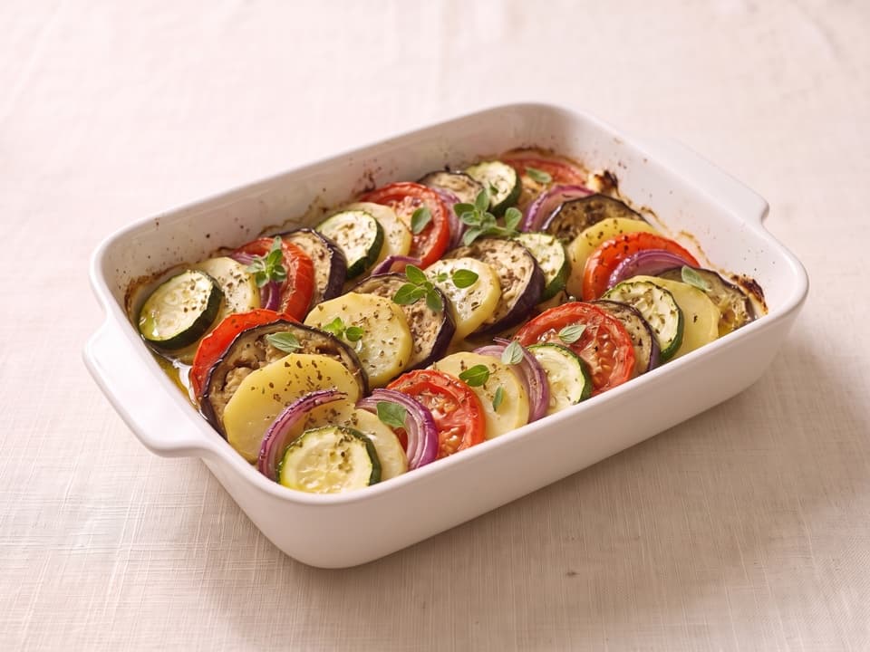 Roasted Vegetable Briam, vegan tray, Olive & Oregano catering
